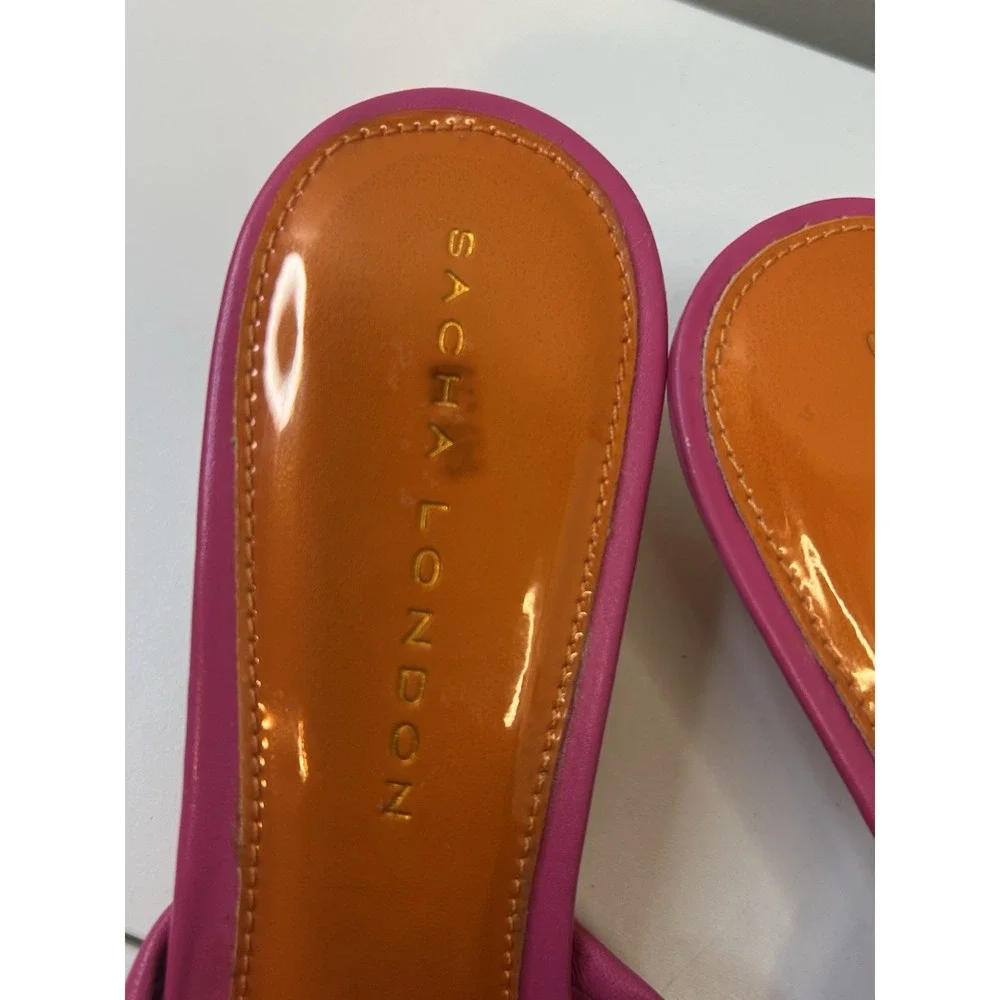 Sacha London Sandals Womens 7.5 Pink Leather Flip Flop‎ Thongs Low Wedge Heel - Picture 4 of 10